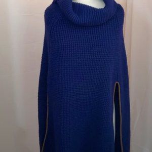 Lauren Ralph Lauren Wool High Collar Sweater Cape Poncho Navy Blue LIKE NEW